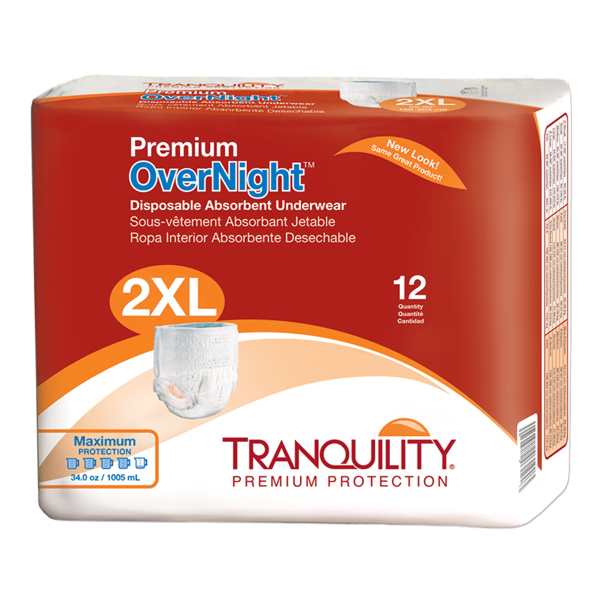 Underwear Unisex Adult Absorbent Underwear Tranquility® Premium OverNight™ Pull On with Tear Away Seams 2X-Large Disposable Heavy Absorbency (12/BG 4BG/CS 30CS/PLT) by Principle Business Enterprises  ID 2118